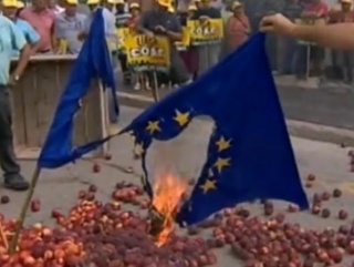 Фермеры в Испании сожгли флаги ЕС